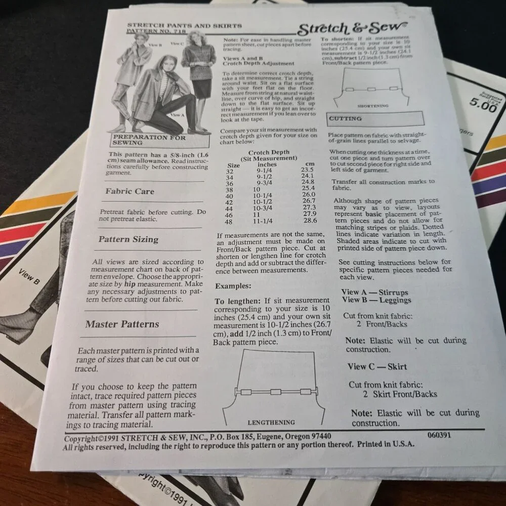 Stretch & Sew 718 sewing pattern Stretch pants and skirts Stirrup 90s UNCUT